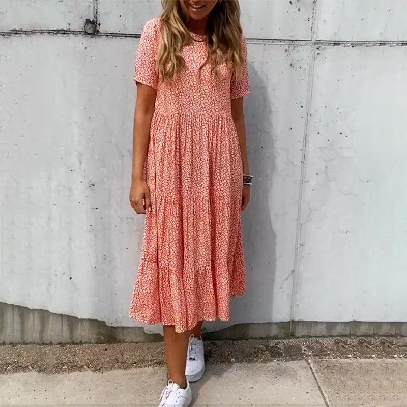 Short-sleeved dress with floral print