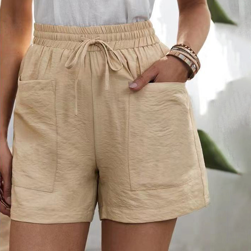 Solid Two Pockets Loose Casual Short Pants