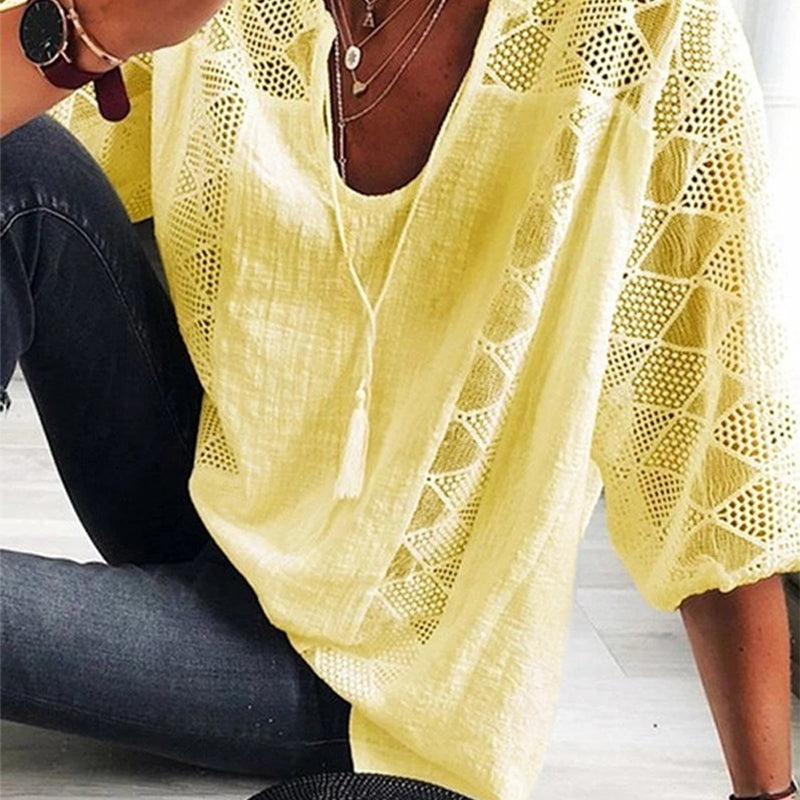 Women's Lace Plain Splice Top