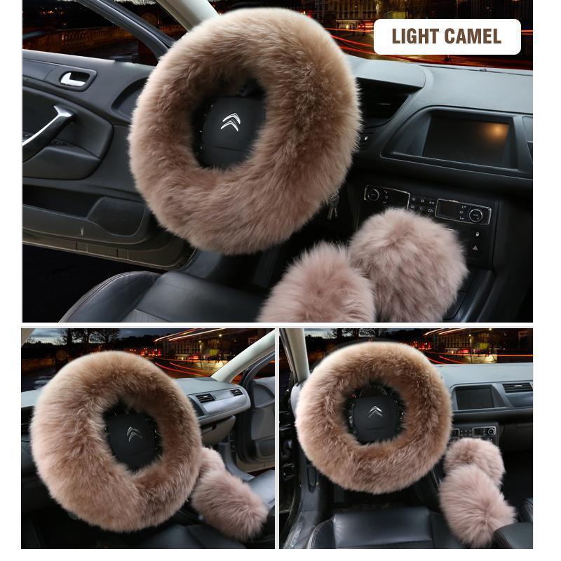 Solid Colour Warm Fluffy Wool Car Set