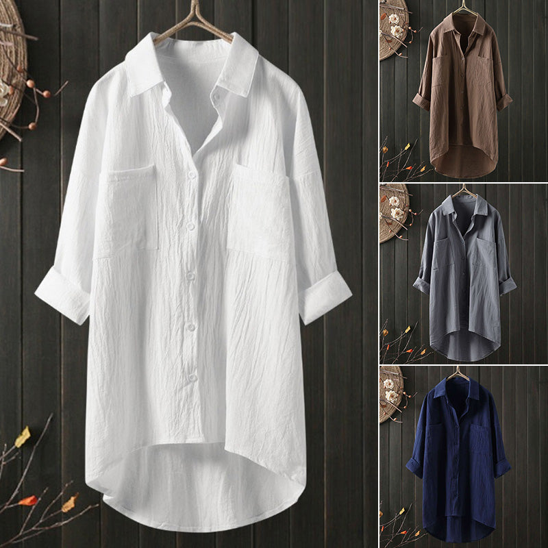 Solid Cotton Linen Women Shirt