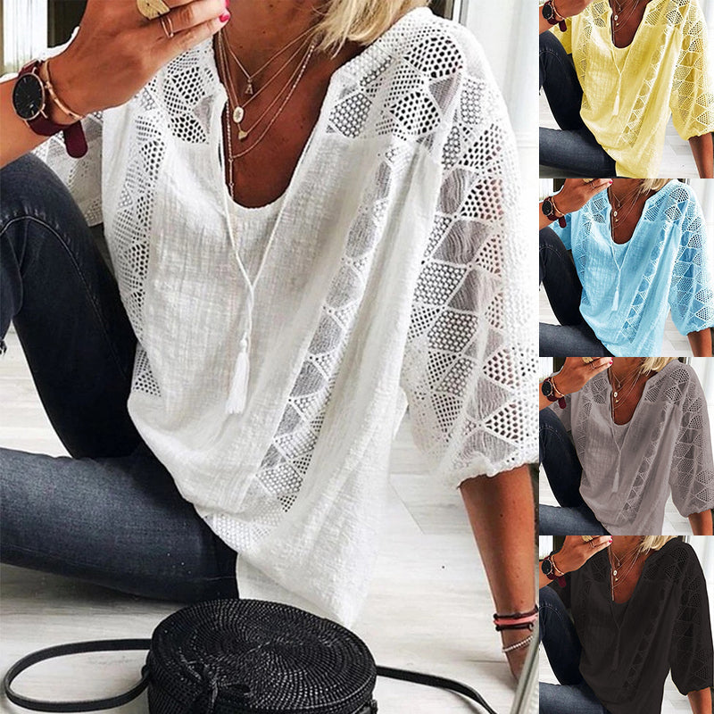 Women's Lace Plain Splice Top