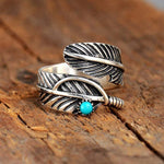 Feather Turquoise Adjustable Ring