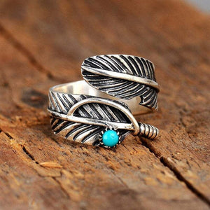 Feather Turquoise Adjustable Ring