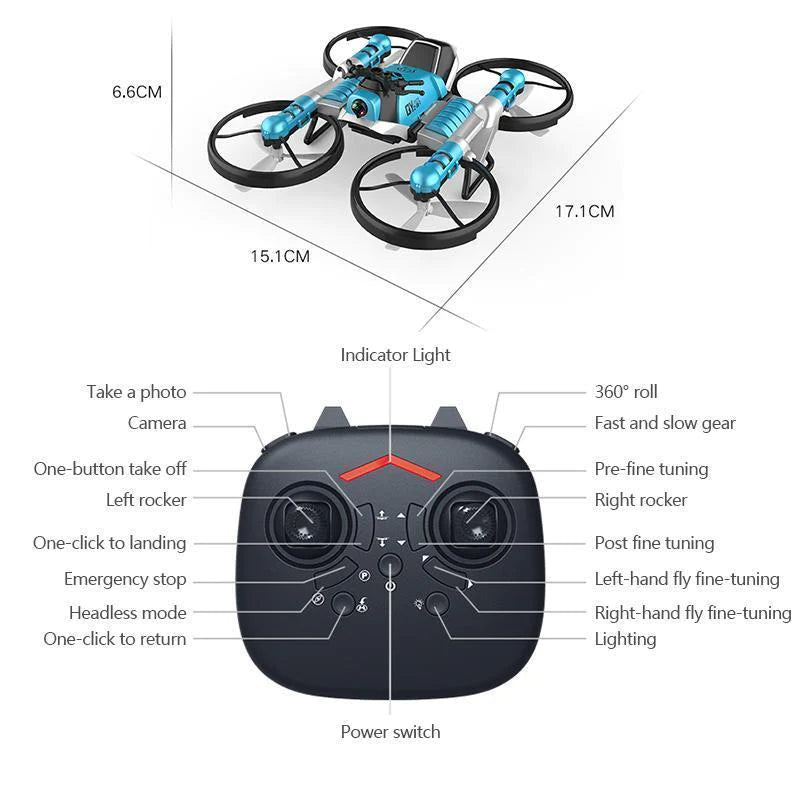 2 in 1 Folding RC Drone and Motorcycle Vehicle