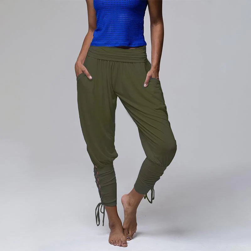 Lace-up Bandage Elastic Waist Jogger Pants Yoga Leggings