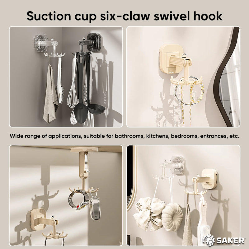 Suction Cup Six-Claw Swivel Hook