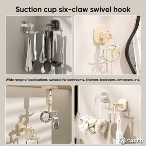 Suction Cup Six-Claw Swivel Hook