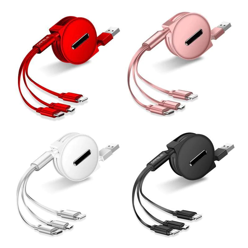 3-1 Retractable charging cable for IOS, Micro and Type-c